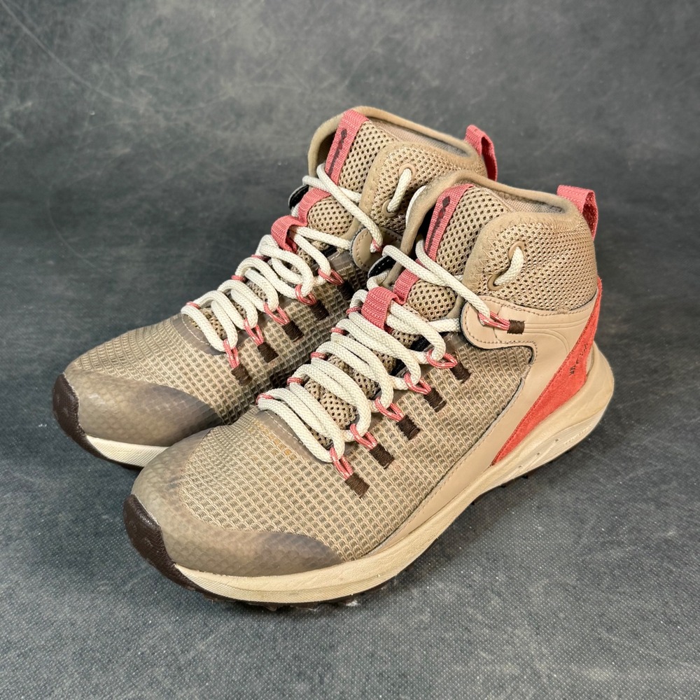 Columbia Waterproof Hiking Boots Womens Size 6.5 Neutral Beige Pink Accents